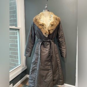 Fleet Street Rabbit Fur Trimmed Trench Coat
